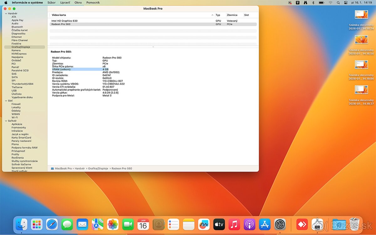 Macbook Pro i7, 15,4” - 16 GB, 512 GB, 2017 - 9