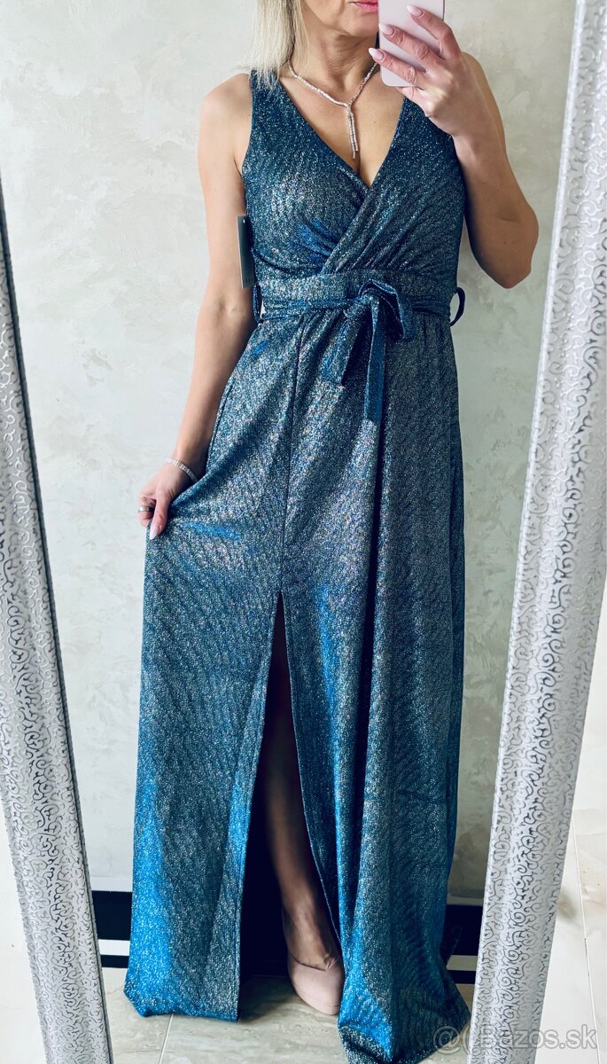Spoločenské šaty metalic blue - 9