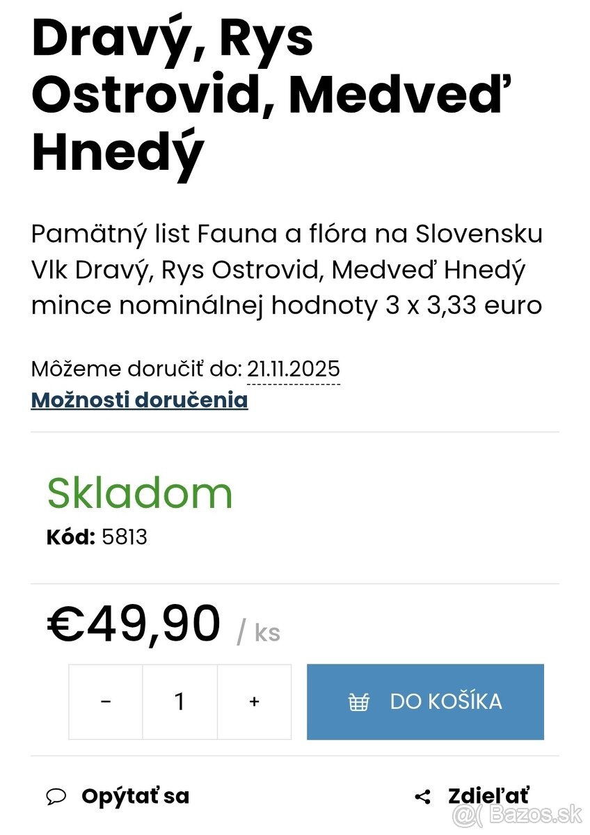 Strieborné mince - Fauna a Flóra na Slovensku + Pamätný list - 9
