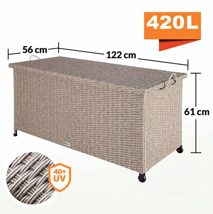 Záhradný úložný ratanový box s kolieskami 4 farby - 9