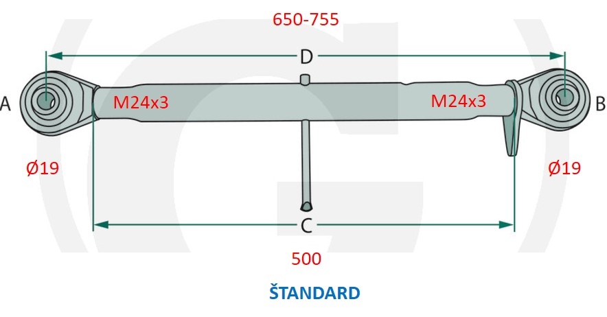 Tretí bod, tiahlo, vzpera 19mm oko - 9