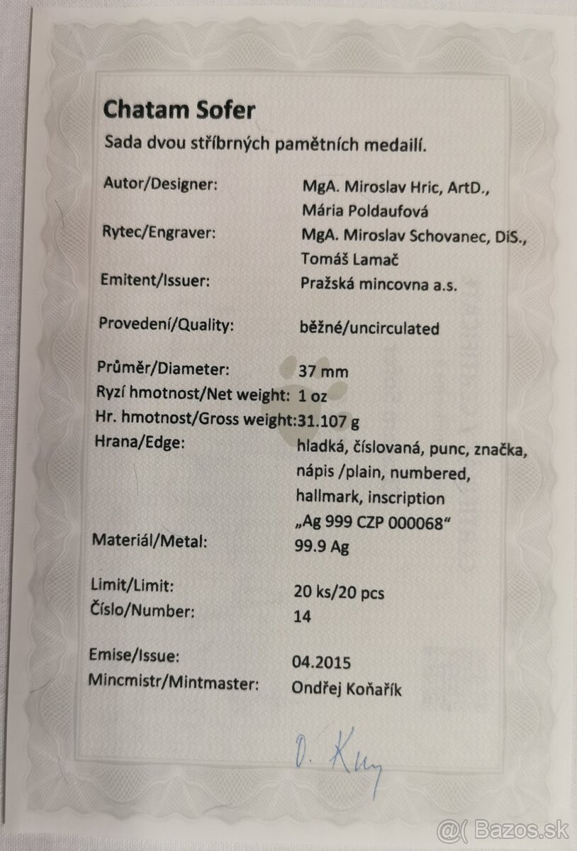 Predám strieborné pamätné medaile Chatam Sofer - 9