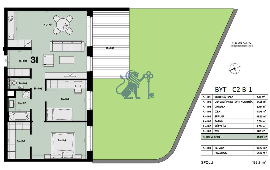 Na predaj veľký 3-izbový byt s predzáhradkou 103 m2 - B- 1 - 9