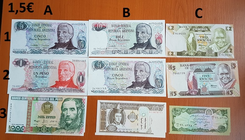 Bankovky 1,5€ - 5€ - 9