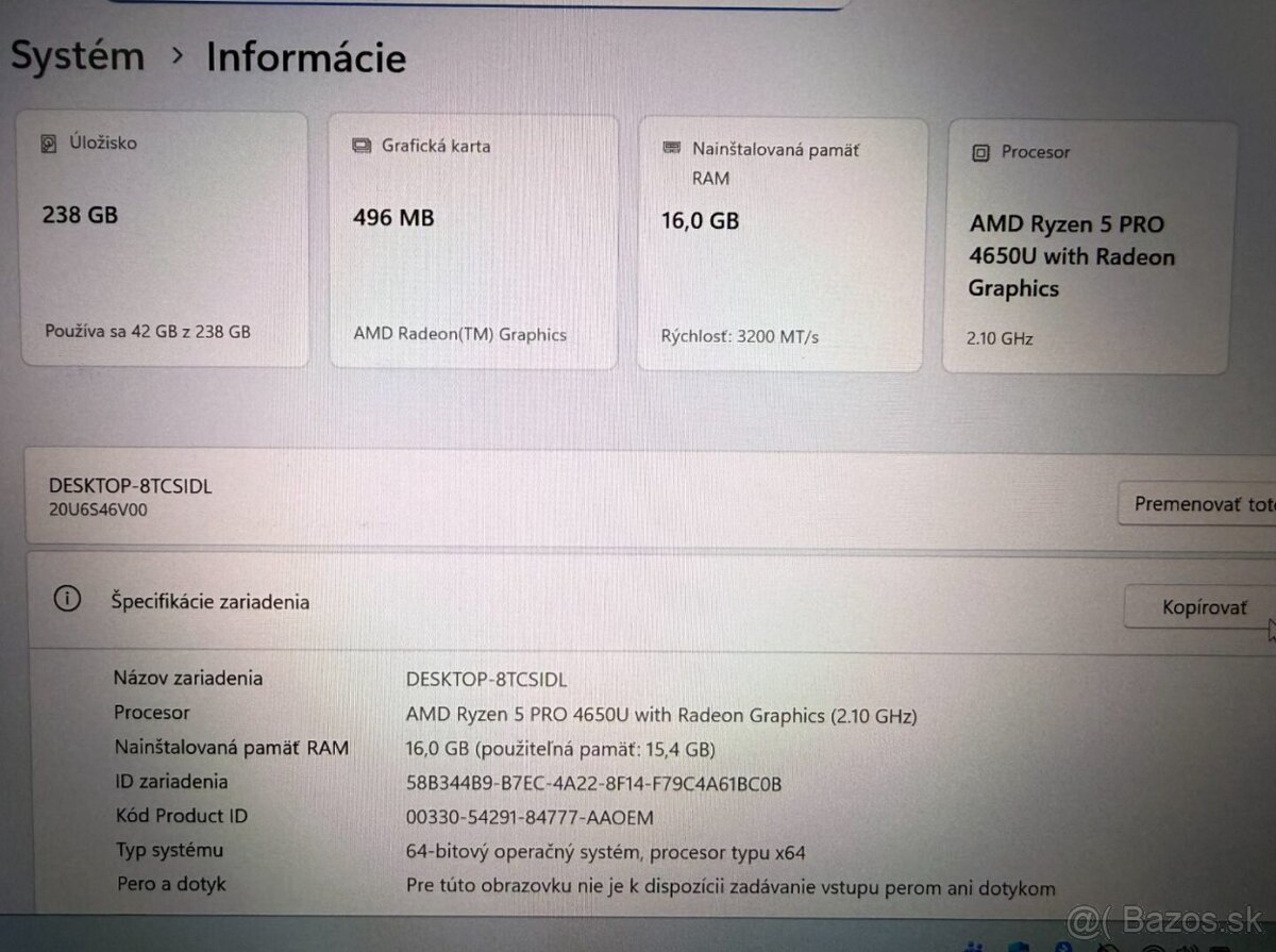 Notebook Lenovo ThinkPad L14 Ryzen 5 PRO / 16GB RAM / 256GB - 9