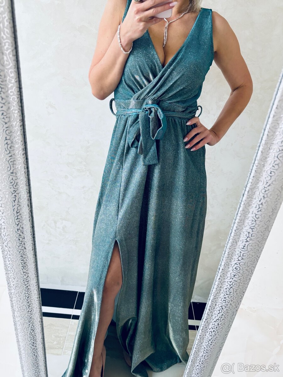 Spoločenské šaty metalic mint green - 9