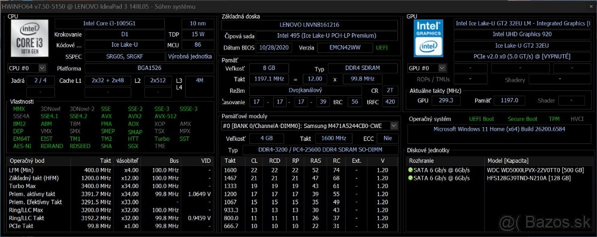 Ideapad 3 14IIL05 /Intel Core i3-1005G1/8GB RAM/FHD/SSD+HDD - 9