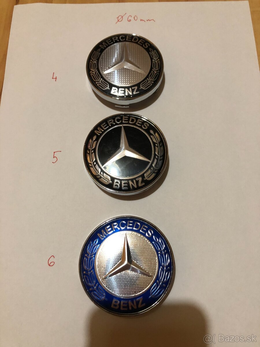 Predám stredové krytky (pukličky) Mercedes - priemer 75 a 60 - 9