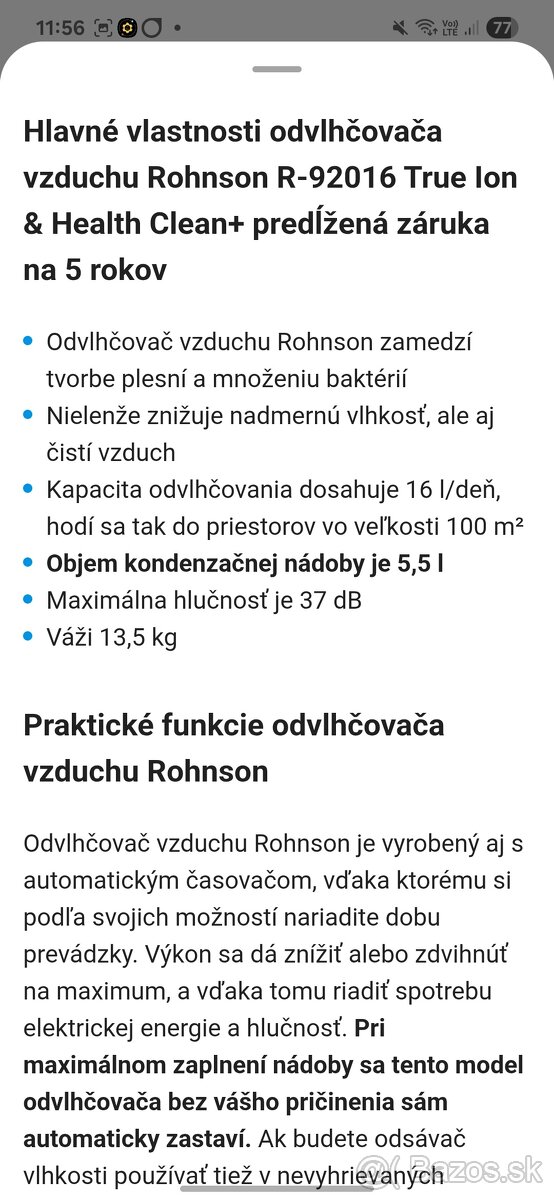 Odvlhčovač vzduchu Rohnson R-92016 True Ion & Health Clean+ - 9