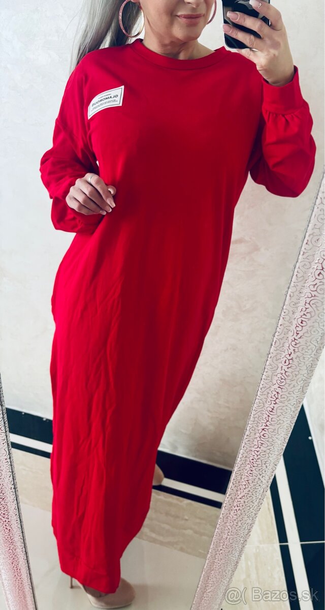 Mega bavlnene maxi šaty red - 9