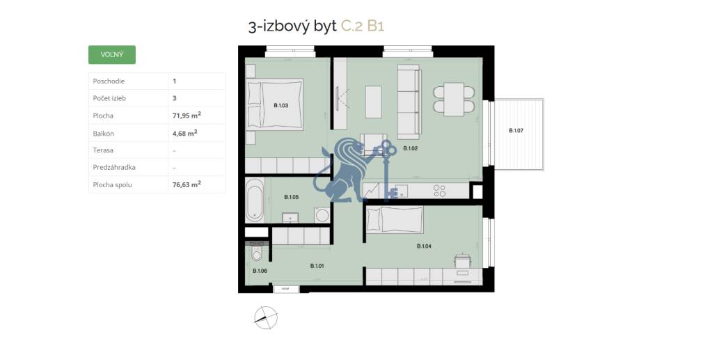 Na predaj 3-izbový byt s balkónom B1 - 9