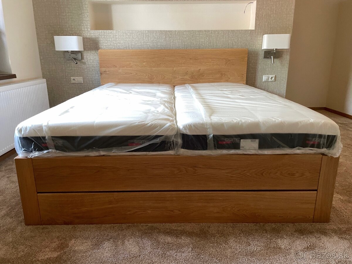 Dubová posteľ - úložný priestor, výklopné rošty - 9