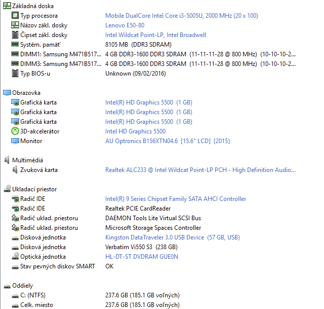 LENOVO E50-80 15.6" - i3 / 8GB DDR3 / SSD - 9