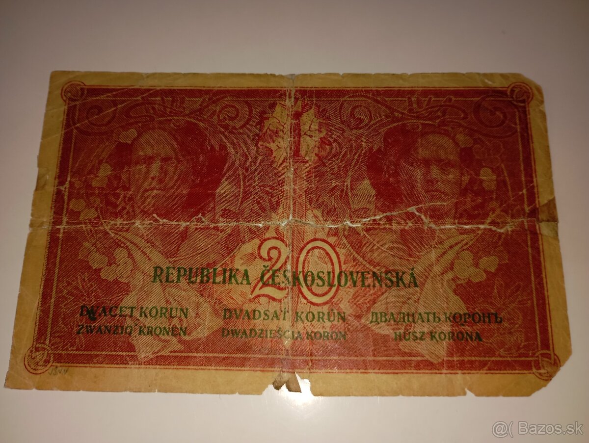 BANKOVKA 20 KČ 1919, VZÁCNÁ SÉRIE U, NEPERFOROVANÁ - 9