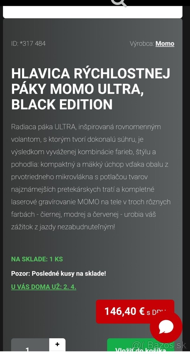 Rýchlostná páka MOMO BLACK EDITION - 9