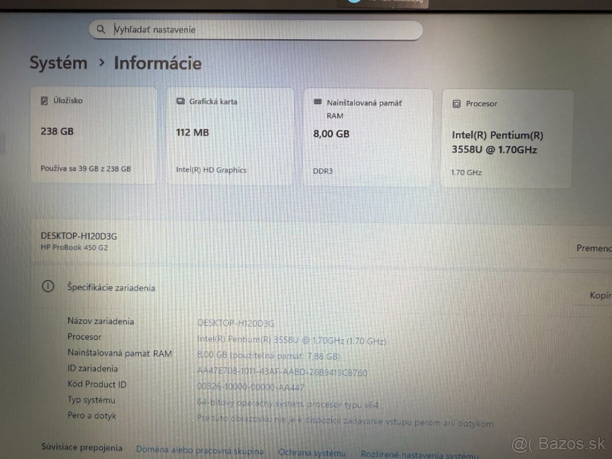 Použitý notebook HP ProBook 450 G2 Pentium 3558U - 9