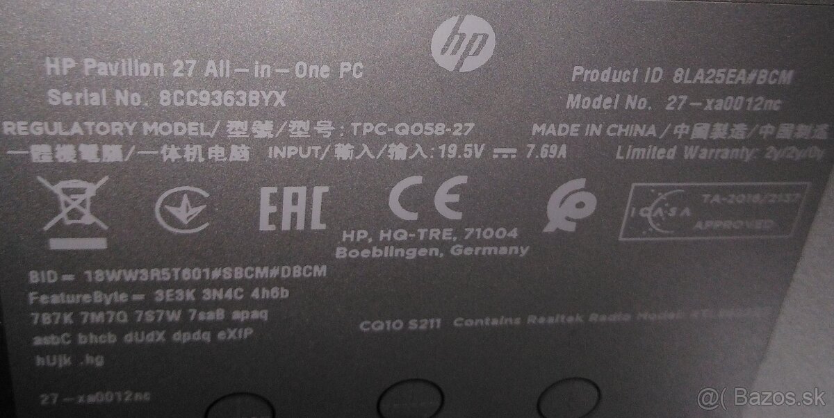 HP Pavilion 27 All-In-One PC 27-xa0012nc i5 - 9