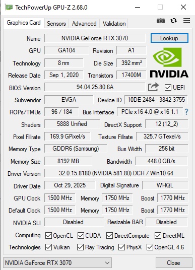EVGA XC3 ULTRA GeForce RTX 3070 8GB - 9