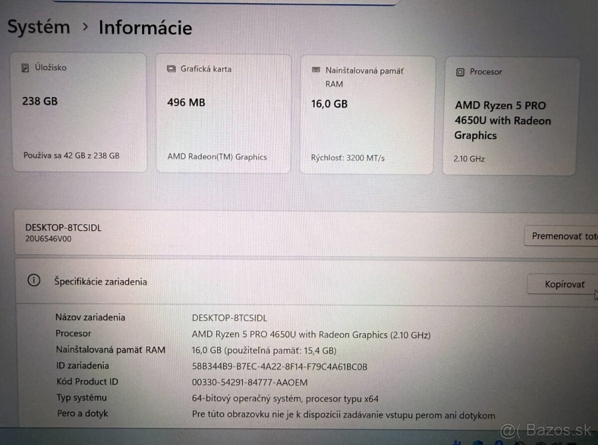 Notebook Lenovo ThinkPad L14 Ryzen 5 PRO / 16GB RAM / 256GB - 9