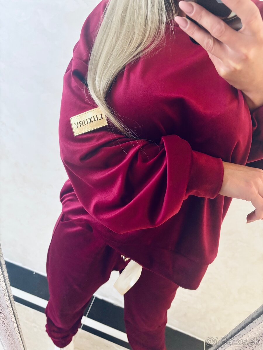 Damska talianska velurova suprava bordo - 9
