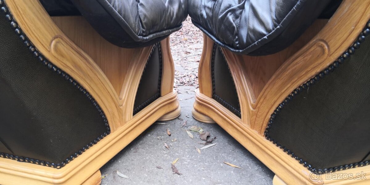 Kožená sedacia súprava 3+1+1 s masivným dubovým drevom - 9