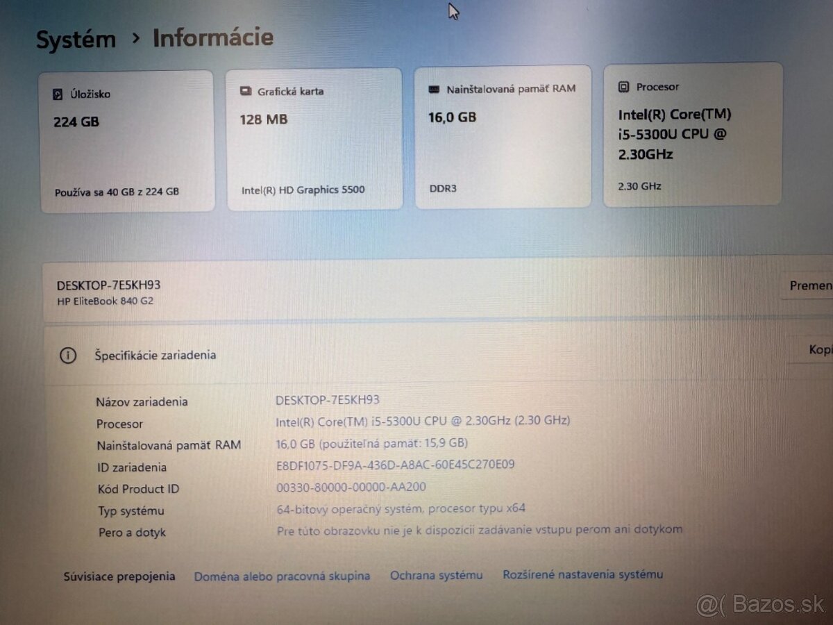 Notebook HP EliteBook 840 G2 i5‑5300U / 16 GB / 256 GB SSD - 9