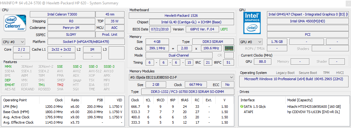Notebook Hewlett Packard HP620 - 9