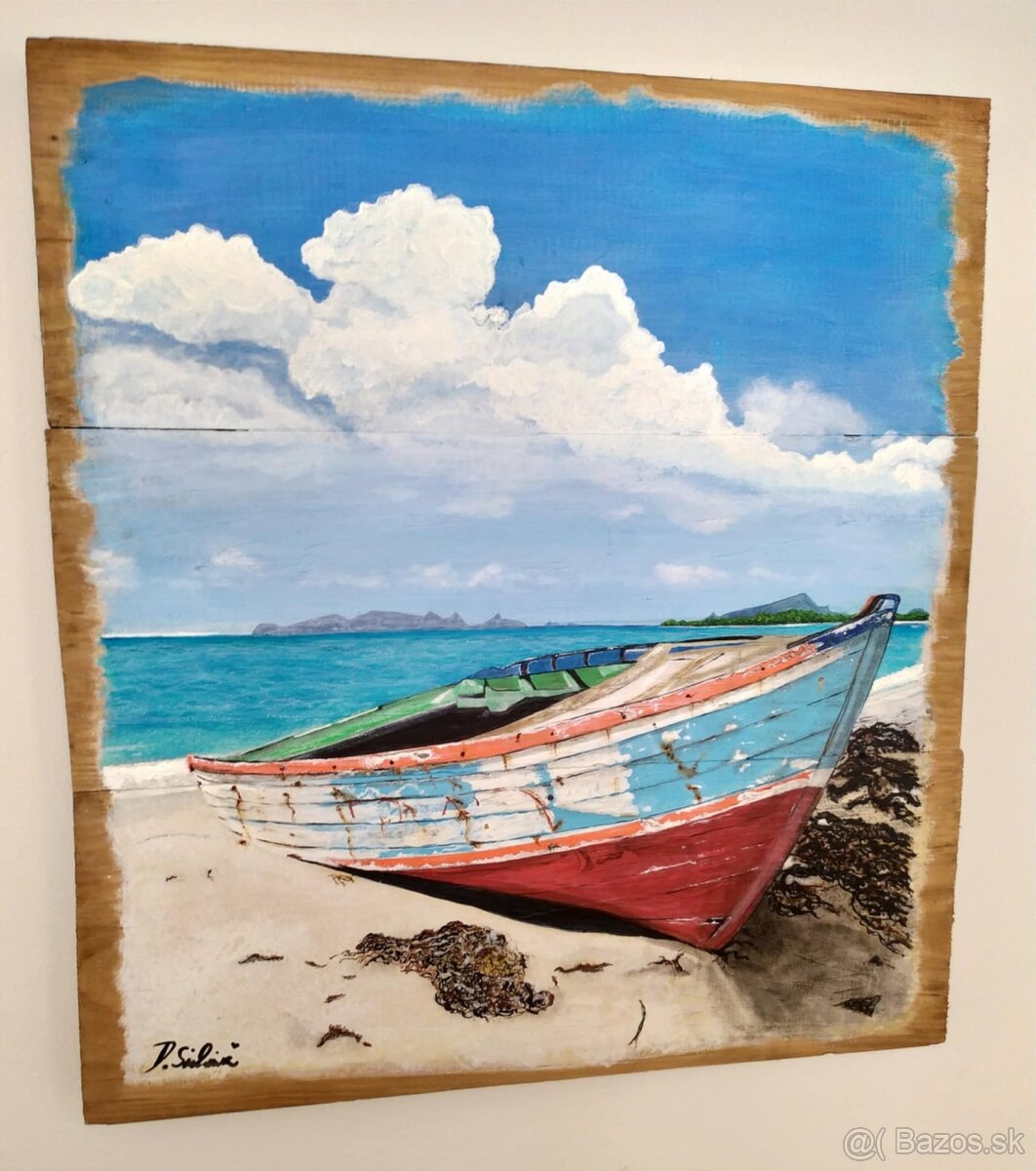 Staré lode, maľované akrylom na drevo - 9