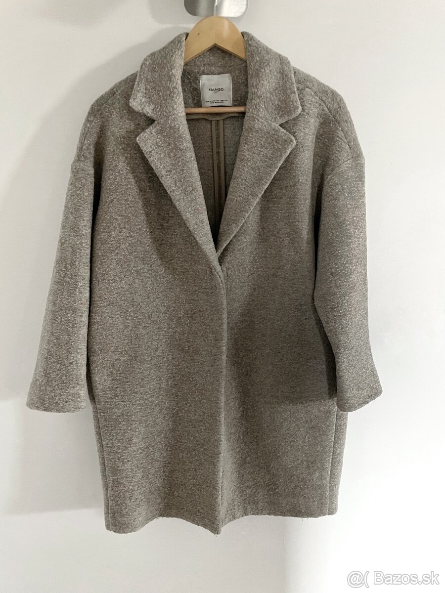 Mango Oversized béžový dámsky kabát strih coccoon XS 34 - 9