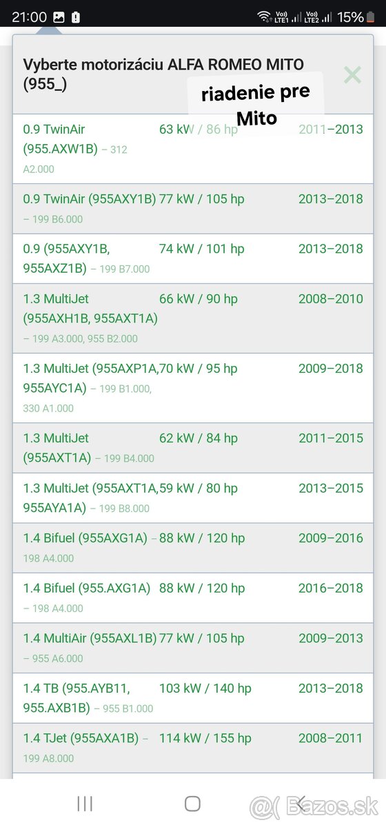 Riadenie Fiat, Alfa Romeo, Abarth - 9