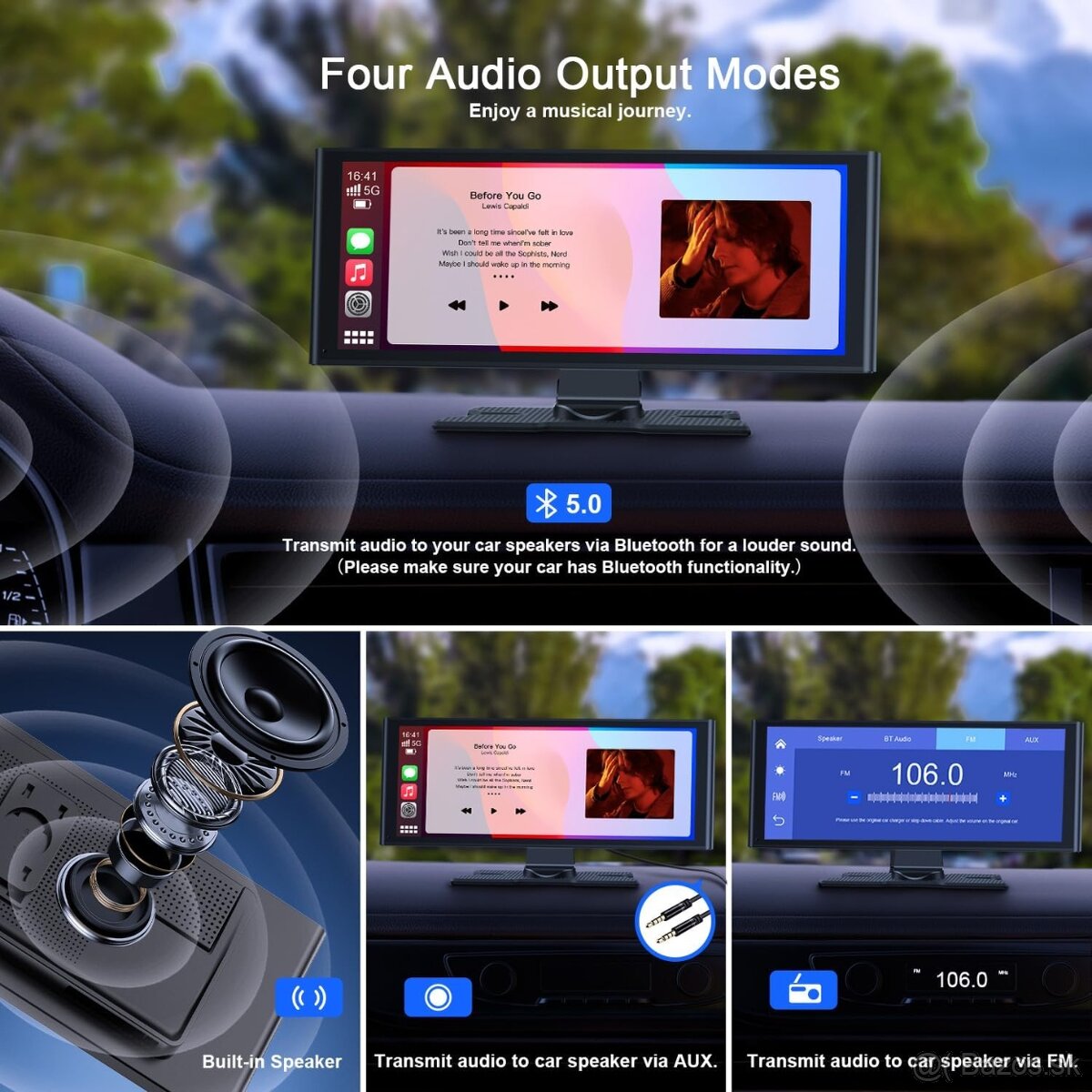 Bezdrôtová CarPlay a Android Auto obrazovka s cúvacou kamero - 9