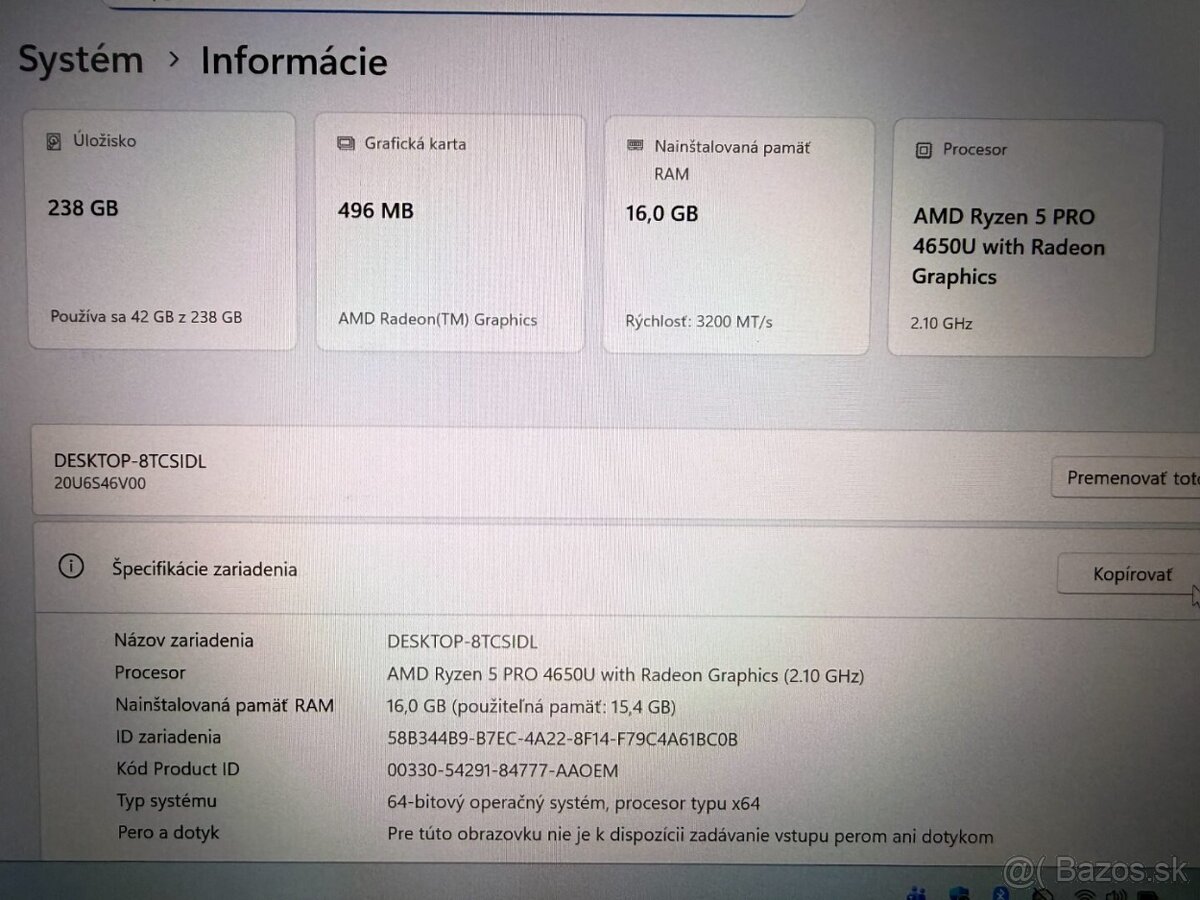 Notebook Lenovo ThinkPad L14 Ryzen 5 PRO / 16GB RAM / 256GB - 9