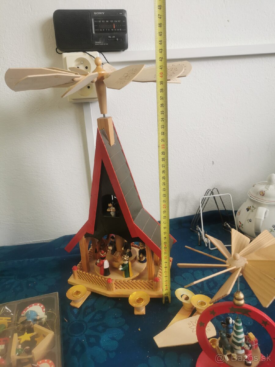 Vianoce, starožitný kolotoč, ozdoby, špic - 9