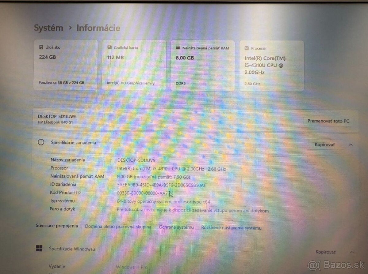 Notebook HP 840 G1 / i5 / 8GB RAM / 256GB SSD / W11 - 9