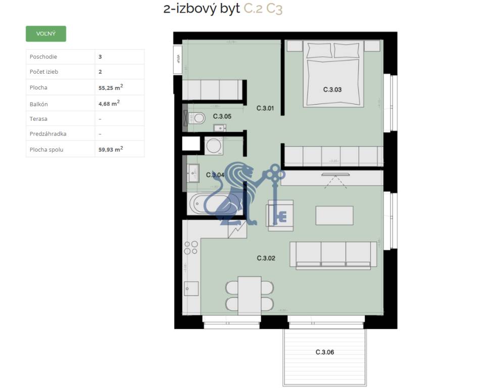 Na predaj 2-izbový byt s balkónom - C3 - 9