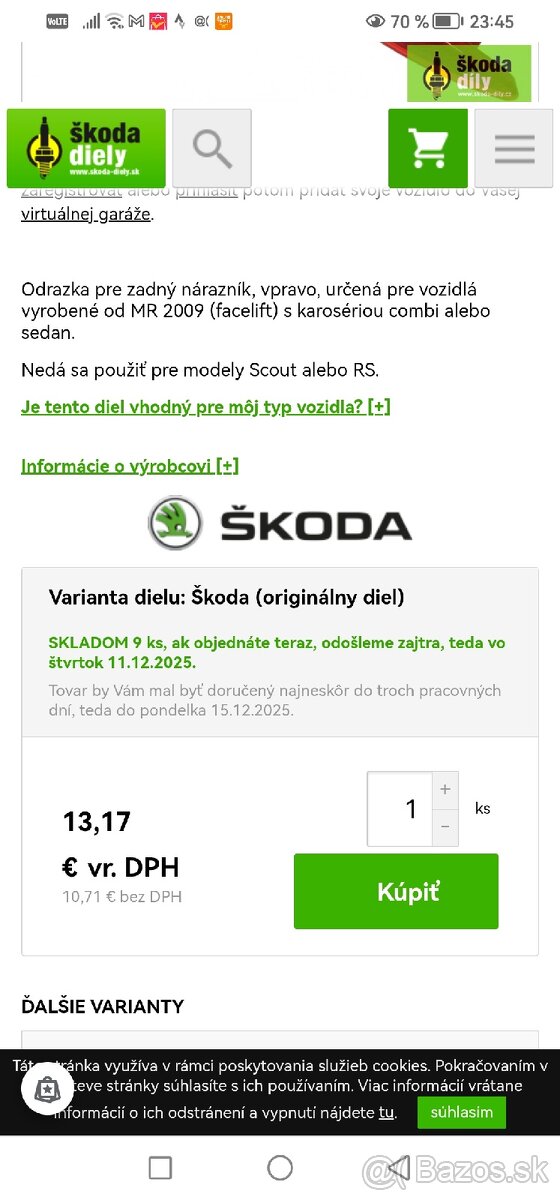 Odrazka zadného naraznika Octavia2 Original - 9