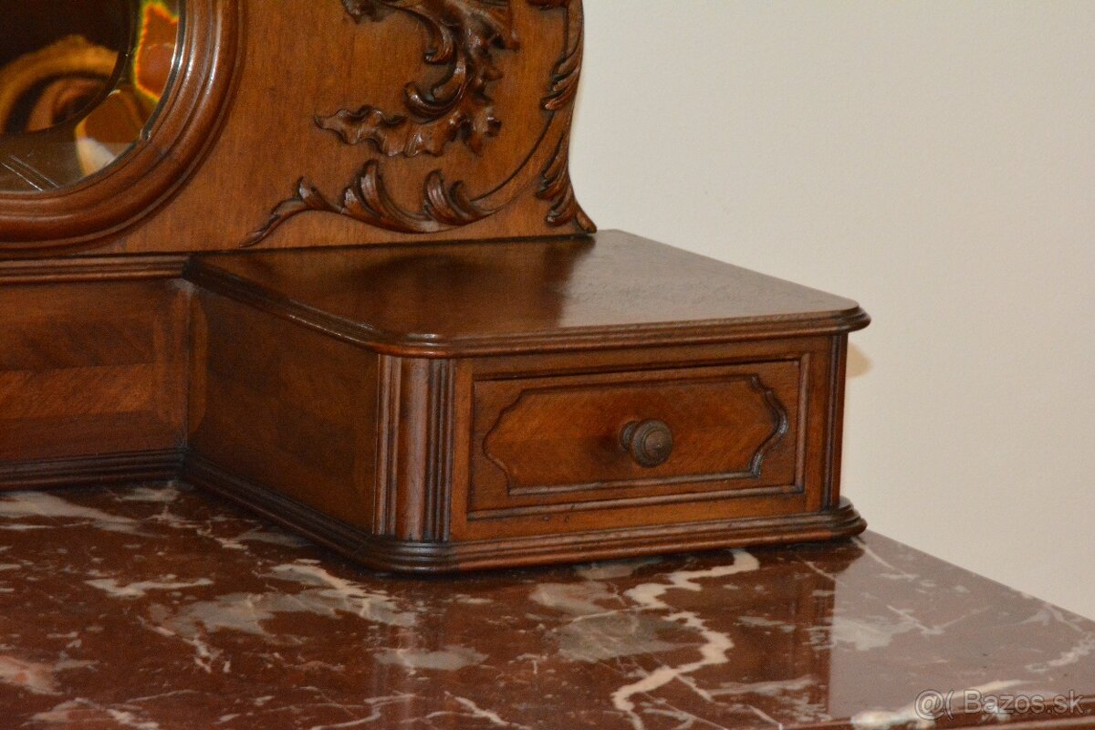 Starožitná řezbovaná toaletka s mramorem - 9