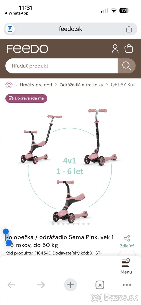 Kolobežka / odrážadlo Sema Pink - 9