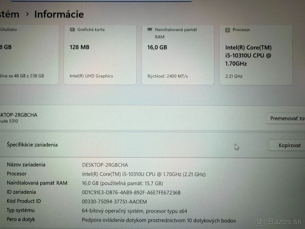 Dotykový notebook Dell Latitude / i5 10310U / 16GB RAM - 9