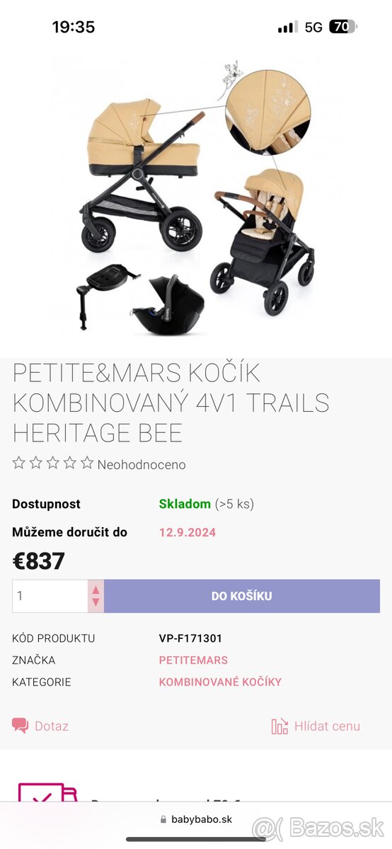 PETITE&MARS Kočík kombinovaný 3v1 - 9