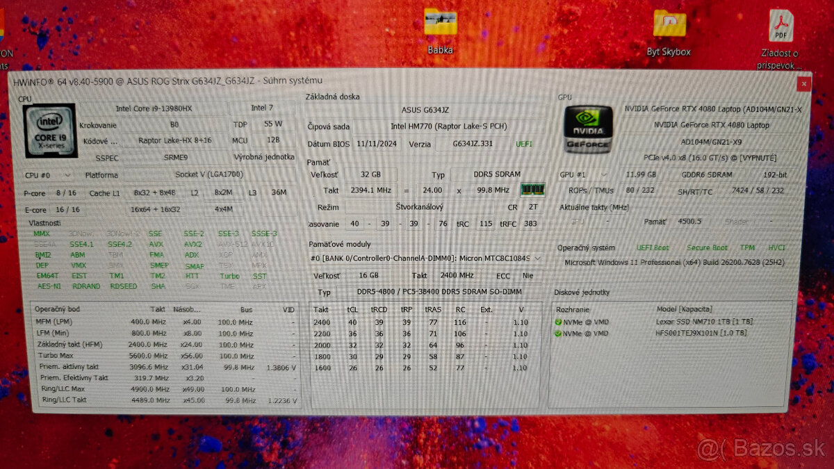 Predám herný notebook ASUS ROG Strix SCAR 16 G634JZ - 9