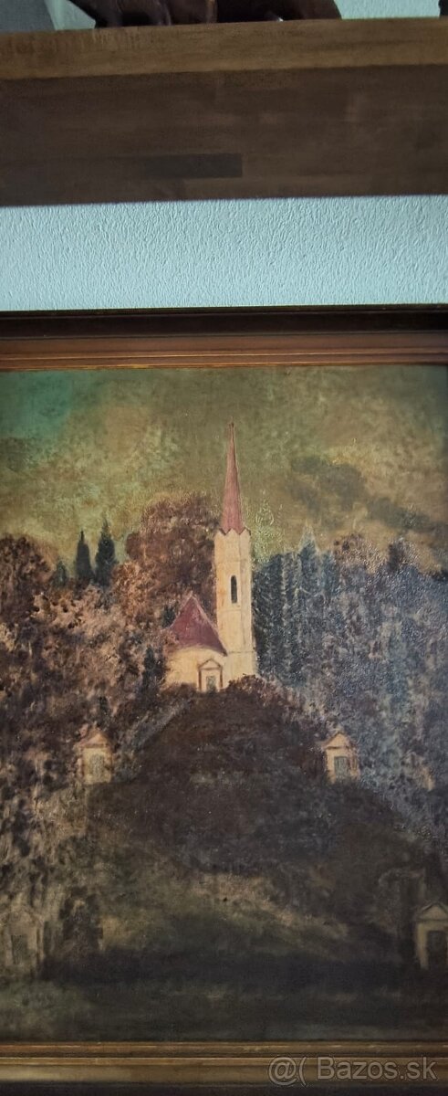 Kostel na kopci je olej na kartonu 82x62 cm - 9