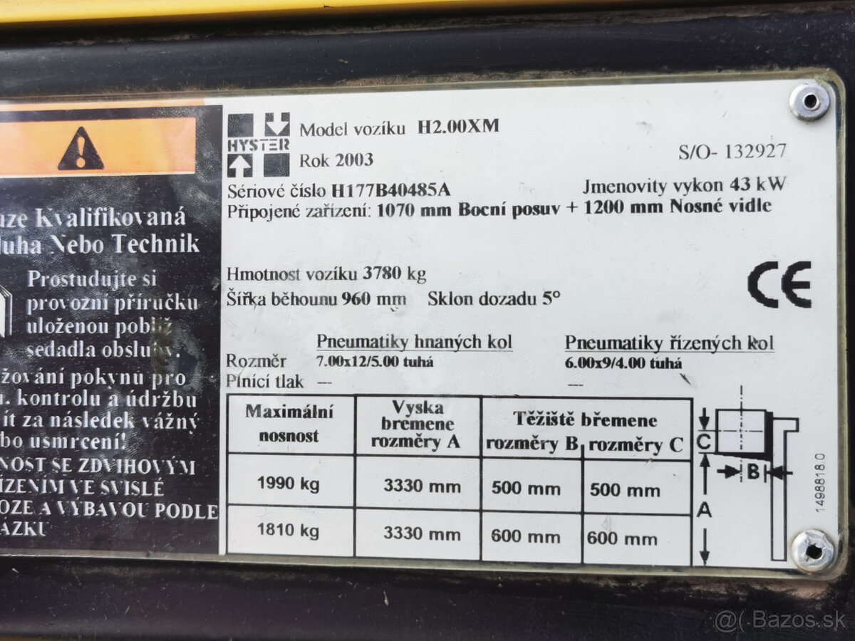 Prodám vysokozdvižný vozík HYSTER 42.00XMS Prodám vysokozdvi - 9
