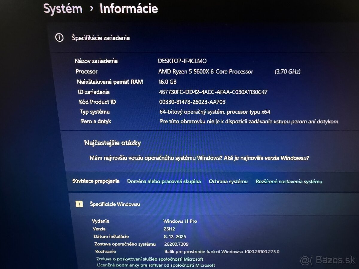 PREDÁM HERNÝ PC - R5 5600X,RTX 3070 8GB,16GB DDR4,SSD+HDD - 9