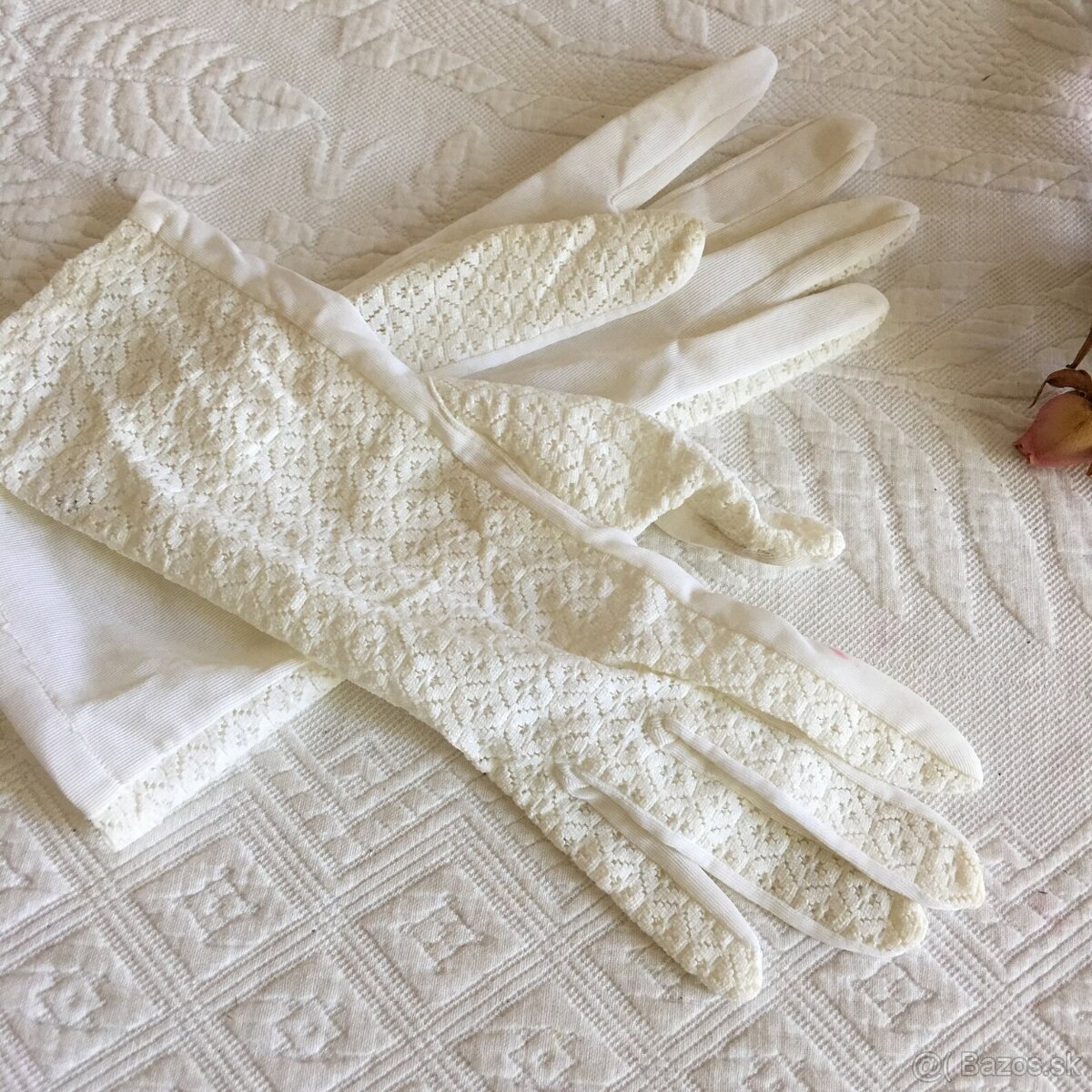 Vintage čipkované nylonové rukavice - 9