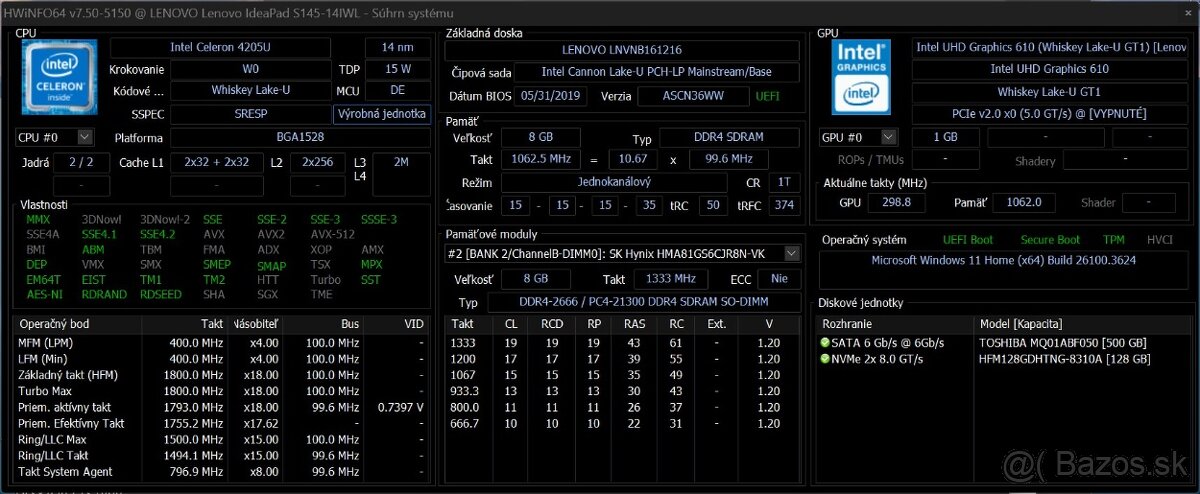 Lenovo S145-14IWL /Intel 4205U/8GB RAM/FHD/SSD+HDD/Bat ok - 9