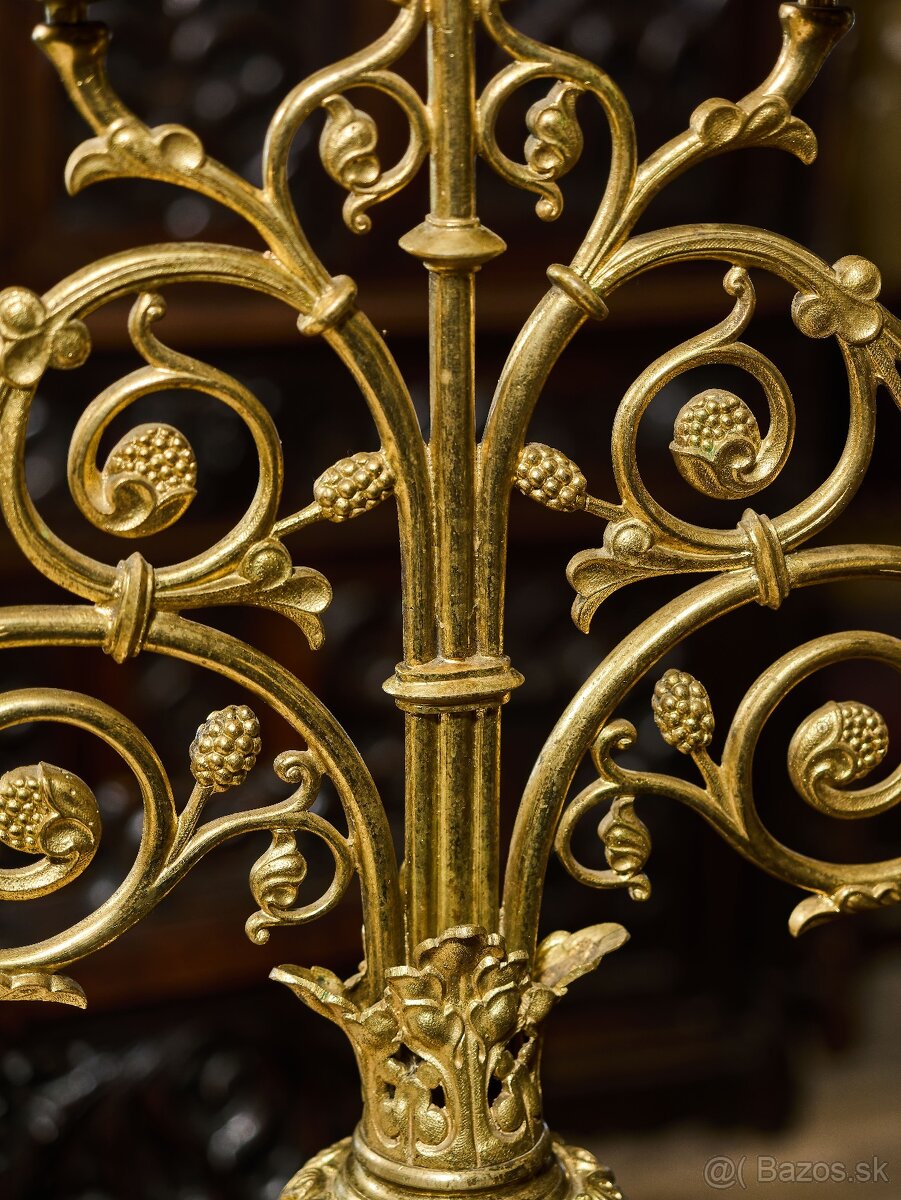 Párové neogotické mosadzné svietniky z 19. storočia - výška - 9