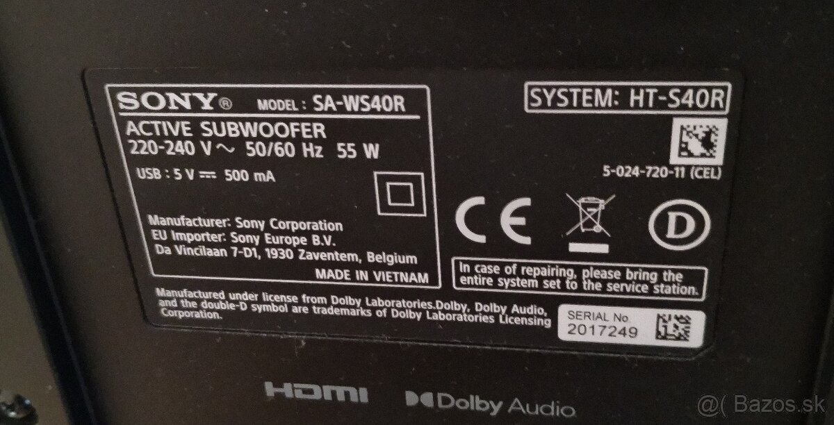 Sony HT-S40R, Dolby audio 5.1 - 9