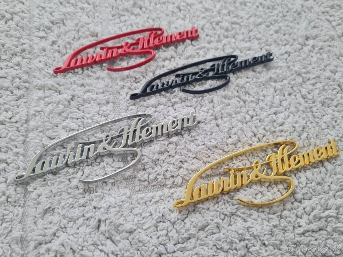 Nápis Laurin Klement , chrom, zlatý, červený, čierny - 9