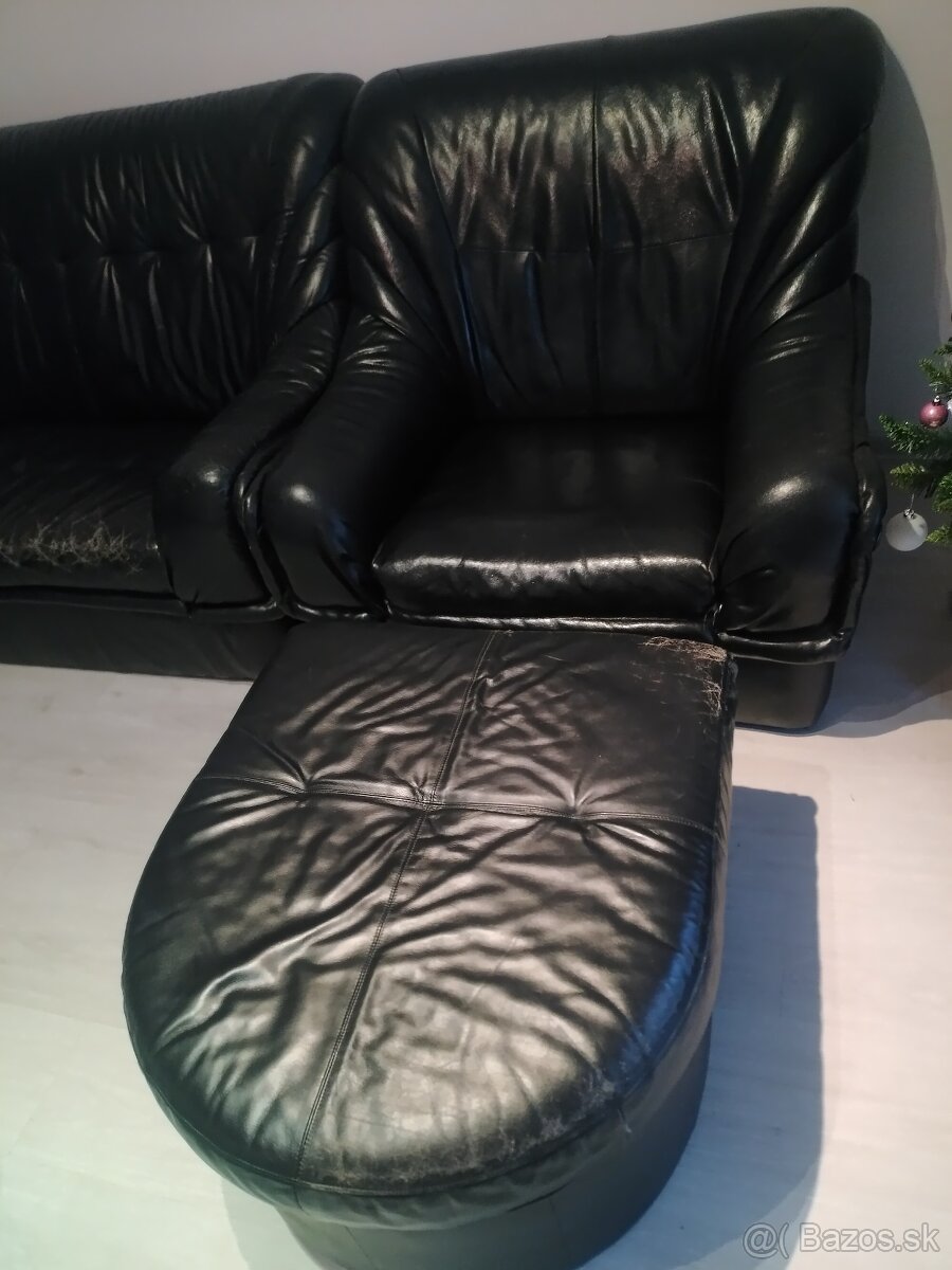 Kožená Sedačka Kreslo Taburet - 9